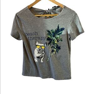 BUFFALO Grey Graphic Print Back Cut Out Tie Back Casual Tee Shirt XS